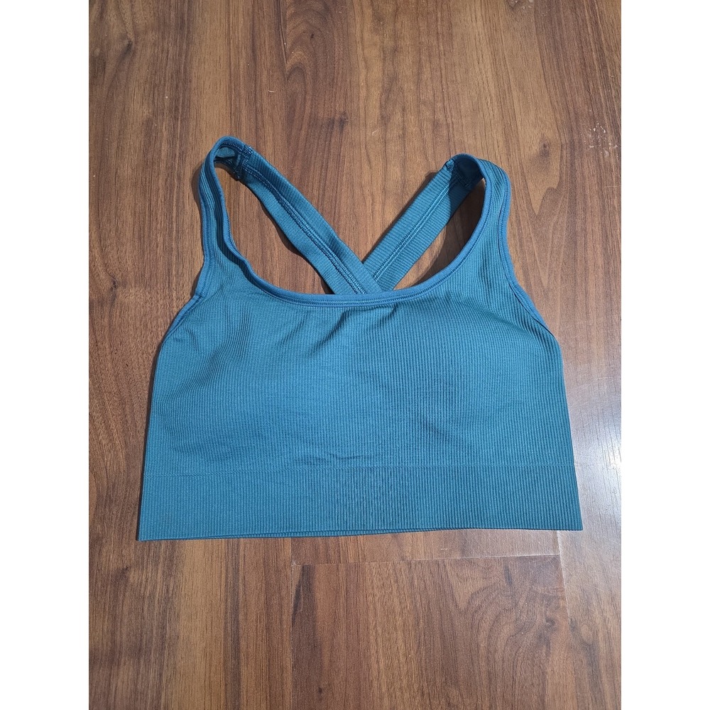 Athleta Ribbed Sports Bra Women Small Teal Excellent Removable Cups